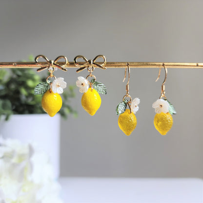 Lemon earrings, Glass lemon dangle earrings, fruit lemon earrings, food earrings, gift for her