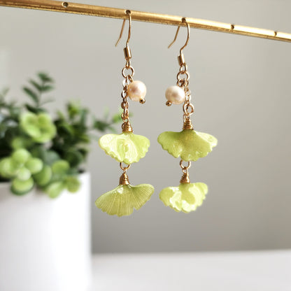 Ginkgo leaf earrings, Leaf dangle earrings, Gift for her