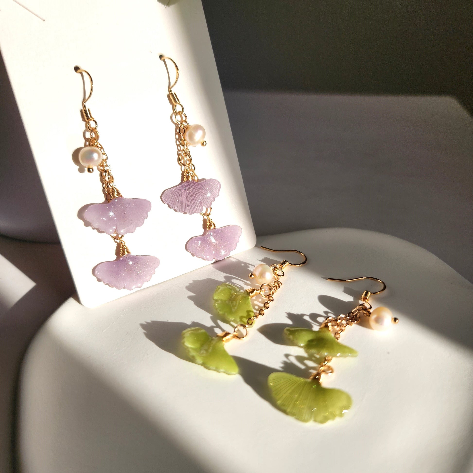 Ginkgo leaf earrings, Leaf dangle earrings, Gift for her