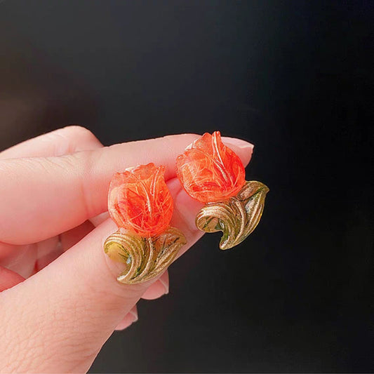Tulip flower earrings, Real flower resin earrings, Tulip flower rings, Gift for her