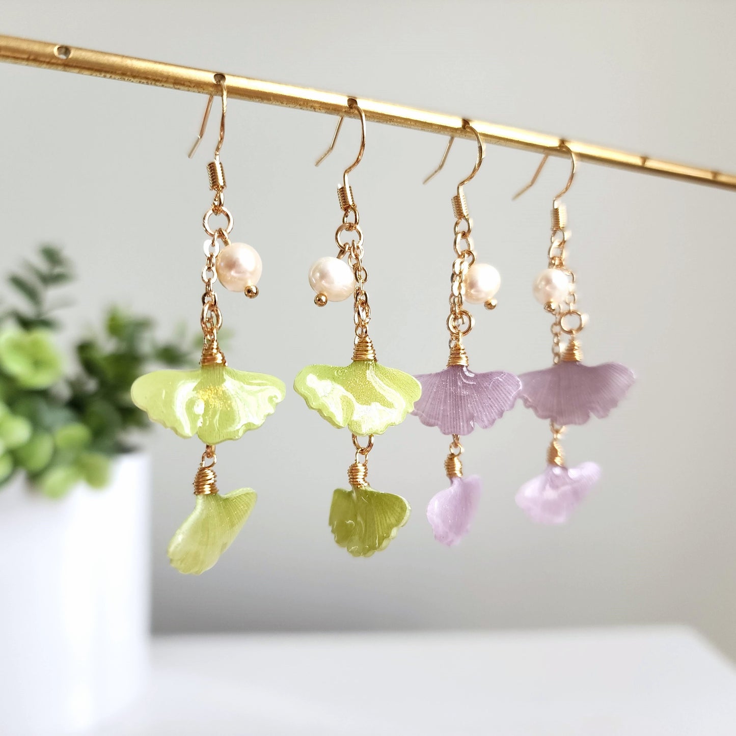 Ginkgo leaf earrings, Leaf dangle earrings, Gift for her