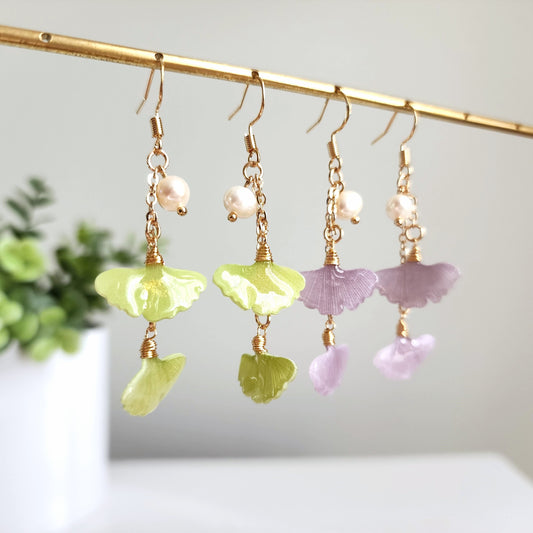Ginkgo leaf earrings, Leaf dangle earrings, Gift for her