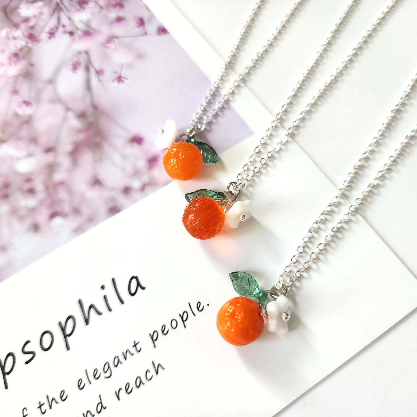 Orange necklace, Glass orange necklace, gift for her