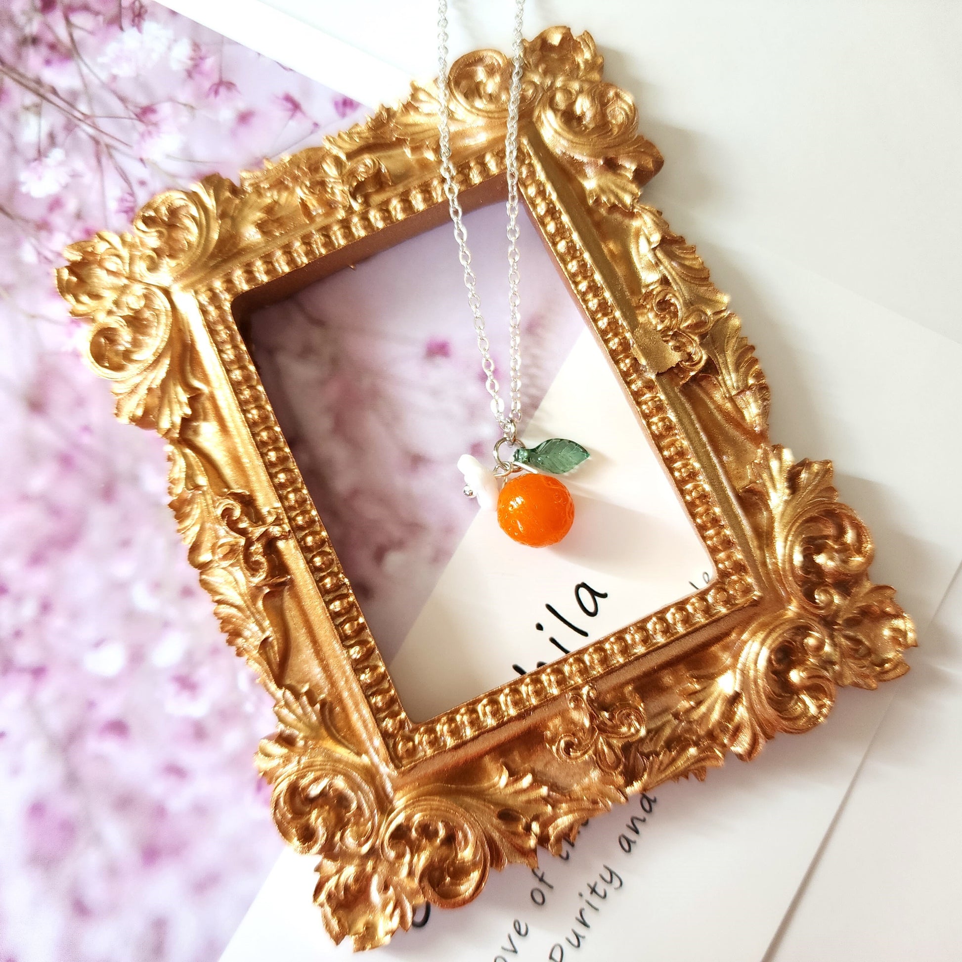 Orange necklace, Glass orange necklace, gift for her