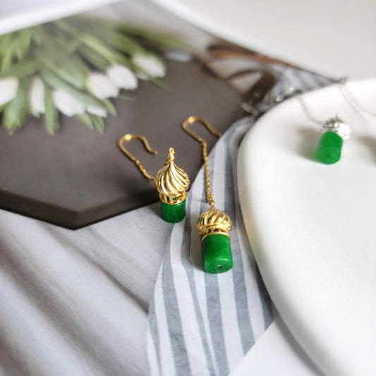 Dome Earrings, Gold and silver dome Jade earrings, Gift for her
