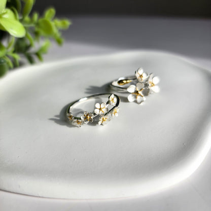 Forget Me Not S925 silver flower rings, Floral art silver and gold rings